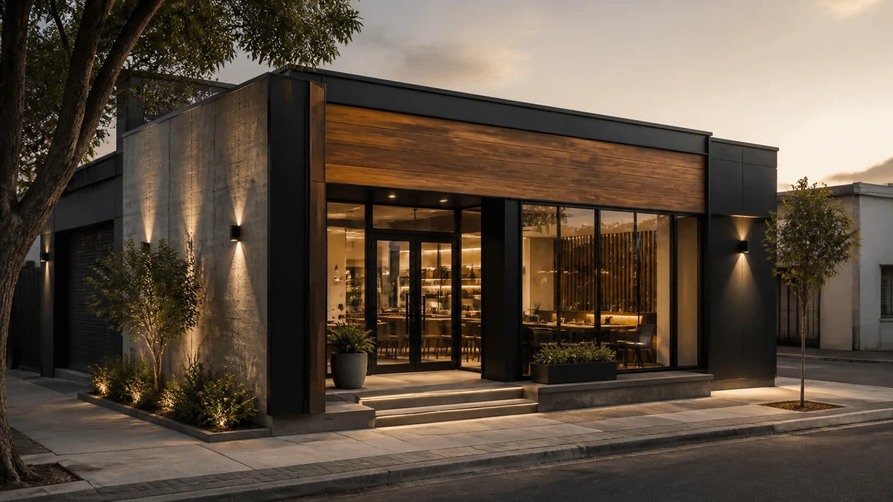 Local comercial reformado con fachada contemporánea